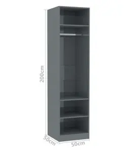 vidaXL Wardrobe High Gloss Grey 50x50x200 cm Chipboard