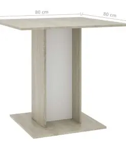 vidaXL Dining Table White and Sonoma Oak 80x80x75 cm Chipboard