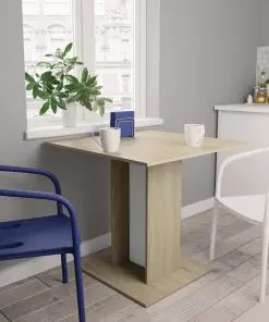 vidaXL Dining Table White and Sonoma Oak 80x80x75 cm Chipboard