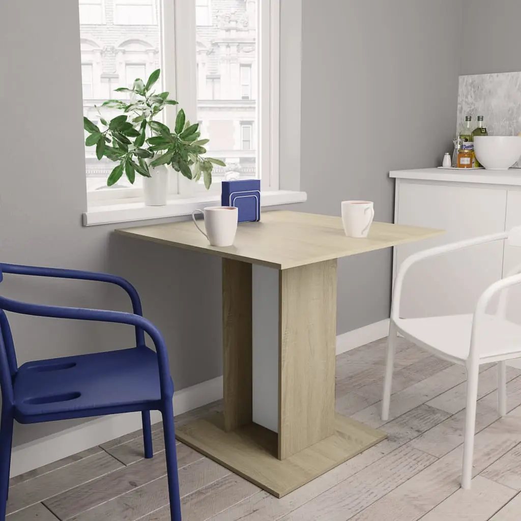 vidaXL Dining Table White and Sonoma Oak 80x80x75 cm Chipboard