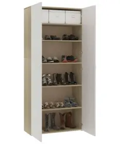 vidaXL Shoe Cabinet White and Sonoma Oak 80×35.5×180 cm Chipboard