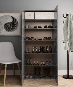 vidaXL Shoe Cabinet High Gloss Grey 80×35.5×180 cm Chipboard