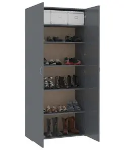 vidaXL Shoe Cabinet High Gloss Grey 80×35.5×180 cm Chipboard