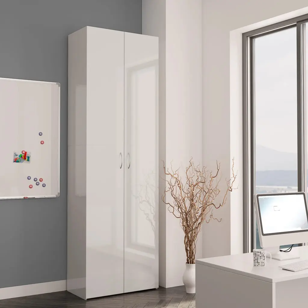 vidaXL Office Cabinet High Gloss White 60x32x190 cm Chipboard