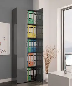 vidaXL Office Cabinet High Gloss Grey 60x32x190 cm Chipboard