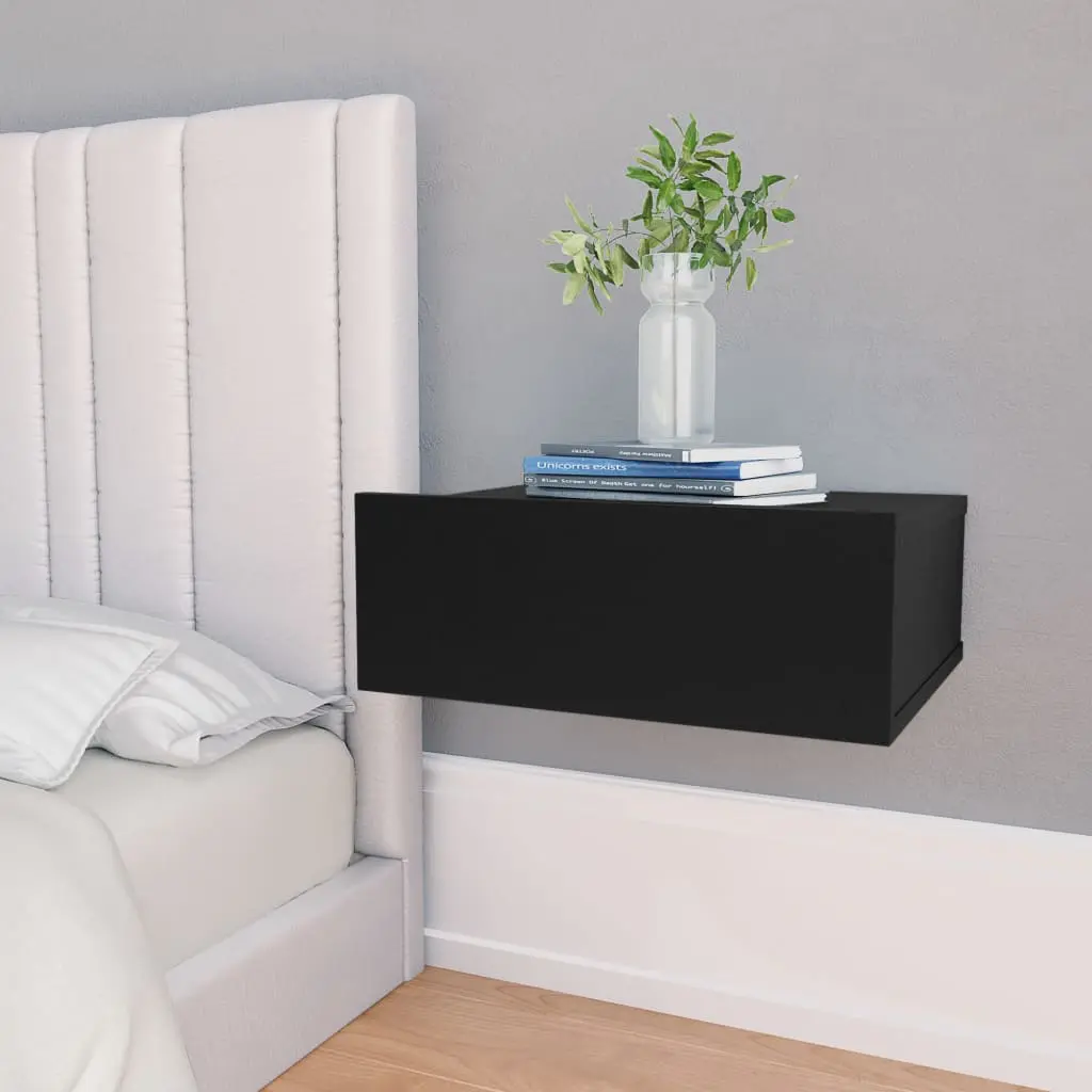 vidaXL Floating Nightstand Black 40x30x15 cm Chipboard