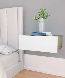 vidaXL Floating Nightstand White and Sonoma Oak 40x30x15 cm Chipboard