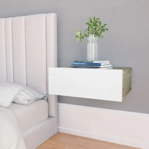 vidaXL Floating Nightstand White and Sonoma Oak 40x30x15 cm Chipboard