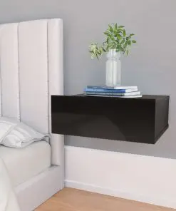 vidaXL Floating Nightstand High Gloss Black 40x30x15 cm Chipboard