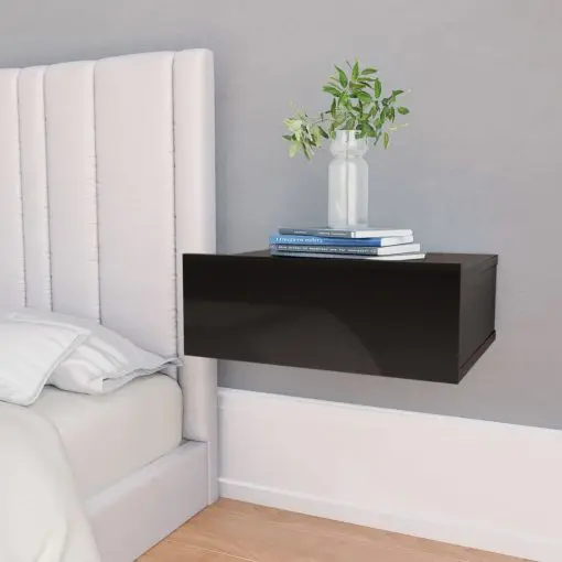 vidaXL Floating Nightstands 2 pcs High Gloss Black 40x30x15 cm Chipboard