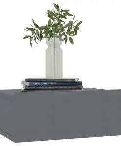 vidaXL Floating Nightstand High Gloss Grey 40x30x15 cm Chipboard