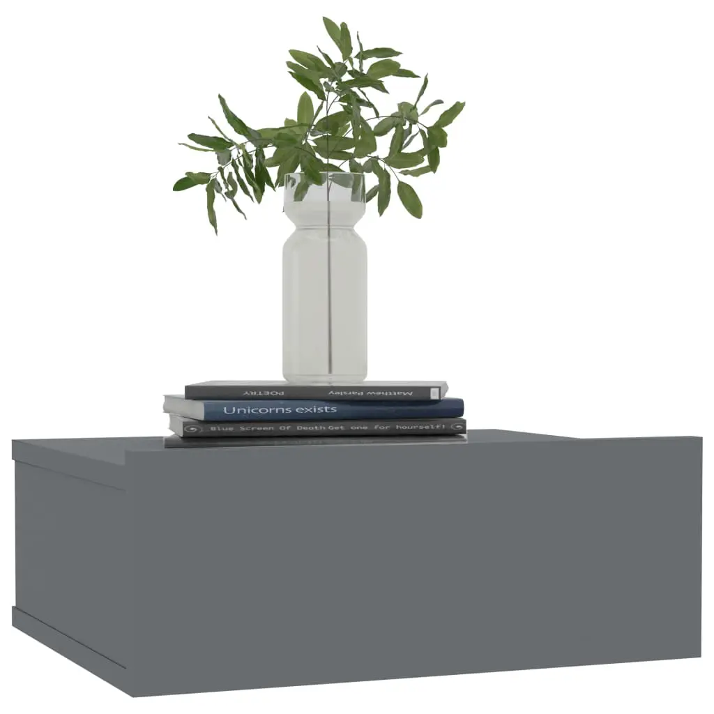 vidaXL Floating Nightstand High Gloss Grey 40x30x15 cm Chipboard