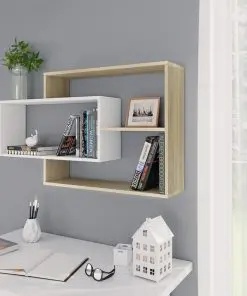 vidaXL Wall Shelves White and Sonoma Oak 104x24x60 cm Chipboard