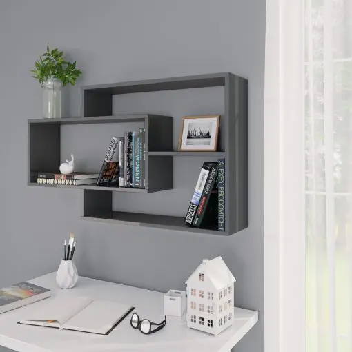 vidaXL Wall Shelves High Gloss Grey 104x24x60 cm Chipboard