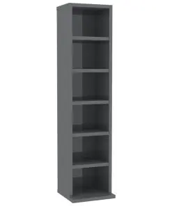 vidaXL CD Cabinet High Gloss Grey 21x16x88 cm Chipboard