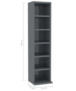 vidaXL CD Cabinet High Gloss Grey 21x16x88 cm Chipboard