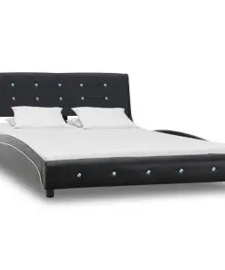 vidaXL Bed Frame Black Faux Leather 106×203 cm King Single