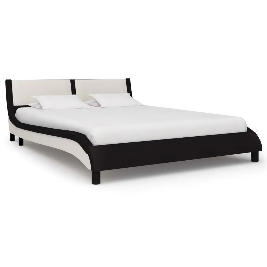 vidaXL Bed Frame Black and White Faux Leather 137×187 cm Double