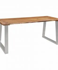 vidaXL Dining Table 180x90x75 cm Solid Acacia Wood and Stainless Steel