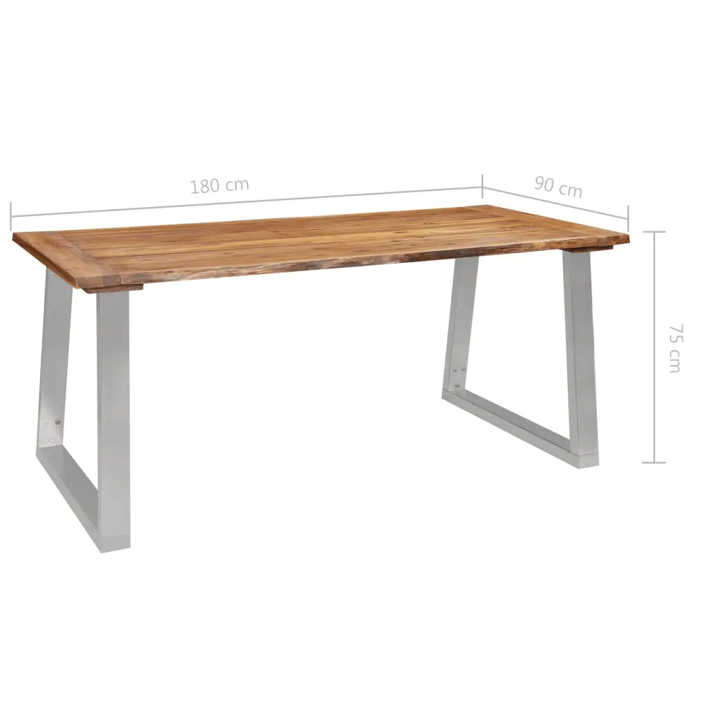 vidaXL Dining Table 180x90x75 cm Solid Acacia Wood and Stainless Steel