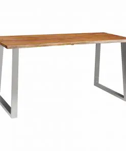 vidaXL Dining Table 160x80x75 cm Solid Acacia Wood and Stainless Steel vidaXL Dining Table 160x80x75 cm Solid Acacia Wood and Stainless Steel