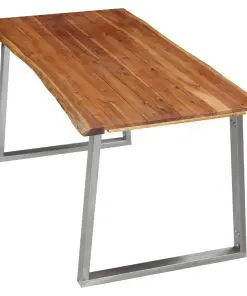 vidaXL Dining Table 160x80x75 cm Solid Acacia Wood and Stainless Steel