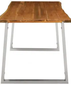 vidaXL Dining Table 160x80x75 cm Solid Acacia Wood and Stainless Steel