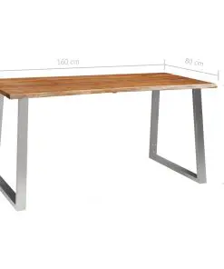 vidaXL Dining Table 160x80x75 cm Solid Acacia Wood and Stainless Steel