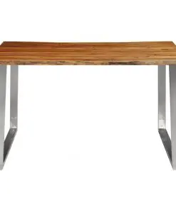 vidaXL Dining Table 140x80x75 cm Solid Acacia Wood and Stainless Steel