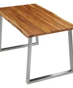 vidaXL Dining Table 140x80x75 cm Solid Acacia Wood and Stainless Steel