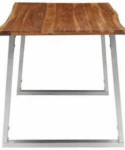 vidaXL Dining Table 140x80x75 cm Solid Acacia Wood and Stainless Steel