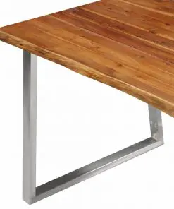 vidaXL Dining Table 140x80x75 cm Solid Acacia Wood and Stainless Steel