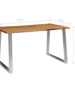 vidaXL Dining Table 140x80x75 cm Solid Acacia Wood and Stainless Steel