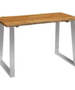 vidaXL Dining Table 120x65x75 cm Solid Acacia Wood and Stainless Steel