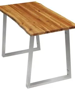 vidaXL Dining Table 120x65x75 cm Solid Acacia Wood and Stainless Steel