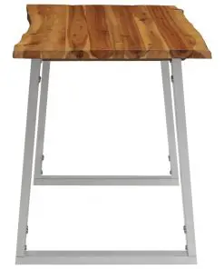 vidaXL Dining Table 120x65x75 cm Solid Acacia Wood and Stainless Steel
