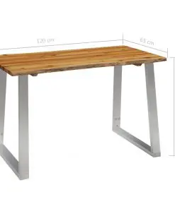vidaXL Dining Table 120x65x75 cm Solid Acacia Wood and Stainless Steel