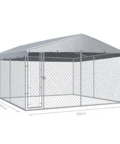 vidaXL Outdoor Dog Kennel with Roof 3.8×3.8 m