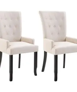 vidaXL Dining Chairs with Armrests 2 pcs Beige Fabric