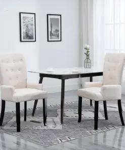 vidaXL Dining Chairs with Armrests 2 pcs Beige Fabric
