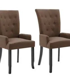 vidaXL Dining Chairs with Armrests 2 pcs Brown Fabric