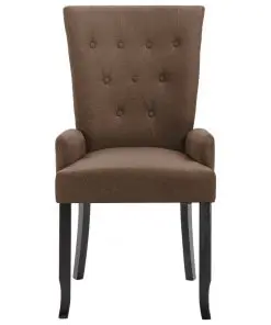 vidaXL Dining Chairs with Armrests 2 pcs Brown Fabric