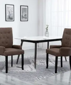 vidaXL Dining Chairs with Armrests 2 pcs Brown Fabric