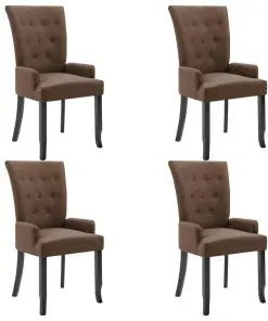 vidaXL Dining Chairs with Armrests 4 pcs Brown Fabric