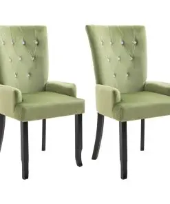 vidaXL Dining Chair with Armrests 2 pcs Light Green Velvet