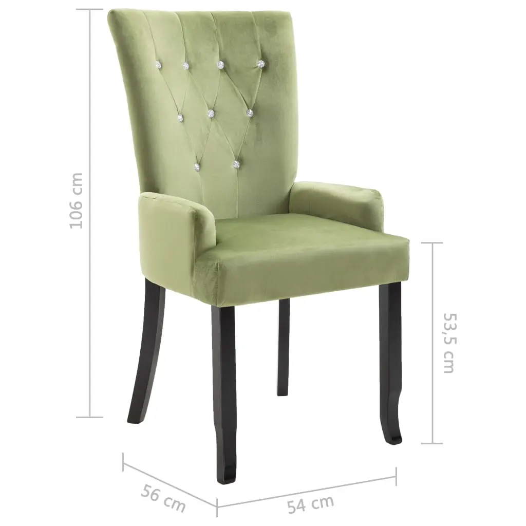 vidaXL Dining Chair with Armrests 2 pcs Light Green Velvet