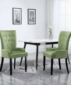 vidaXL Dining Chair with Armrests 2 pcs Light Green Velvet