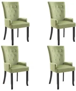 vidaXL Dining Chair with Armrests 4 pcs Light Green Velvet