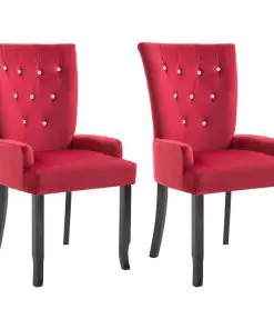 vidaXL Dining Chair with Armrests 2 pcs Red Velvet