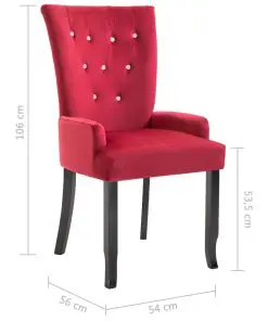 vidaXL Dining Chair with Armrests 4 pcs Red Velvet
